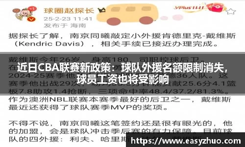 近日CBA联赛新政策：球队外援名额限制消失，球员工资也将受影响