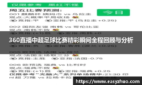 360直播中超足球比赛精彩瞬间全程回顾与分析