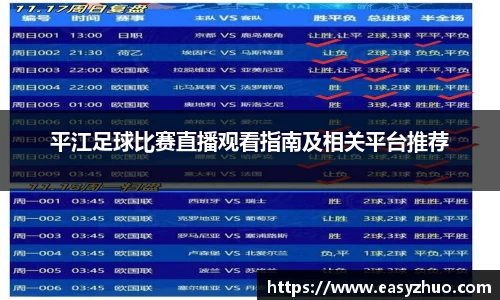 平江足球比赛直播观看指南及相关平台推荐